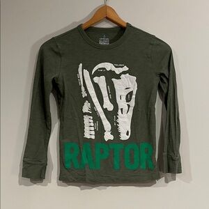 CREWCUTS Boys 8/9 Glow In The Dark Velociraptor Dinosaur Long Sleeve Graphic Tee